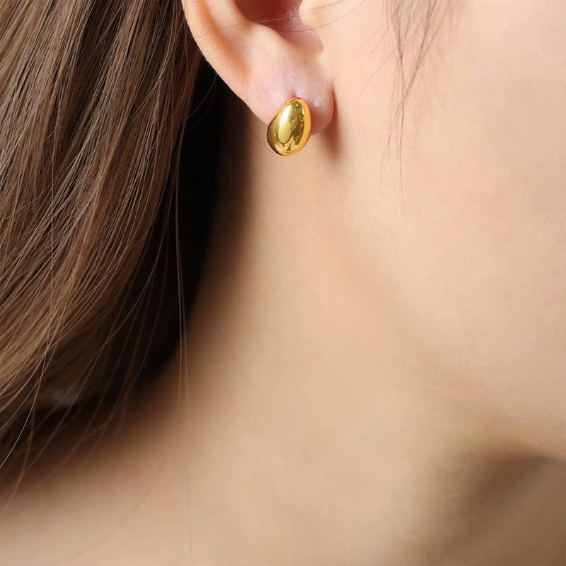 Stainless Steel Oval Polished Stud Earrings
