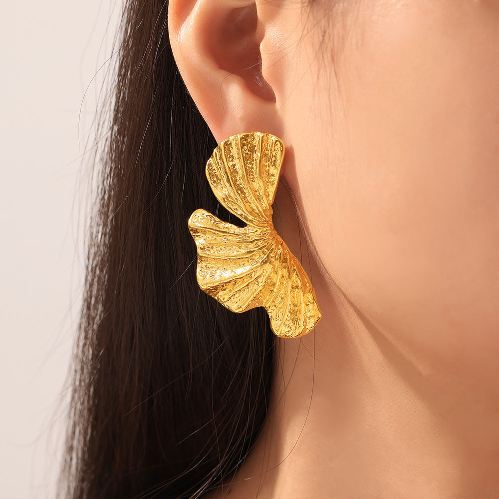 Layered Textured Petals Stainless Steel Stud Earrings