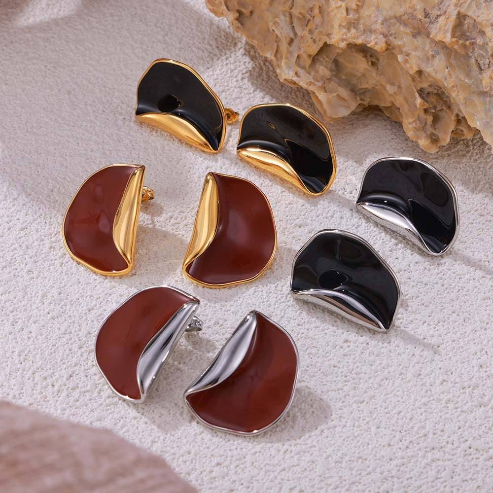 Stainless Steel Half Round Glaze Stud Earrings