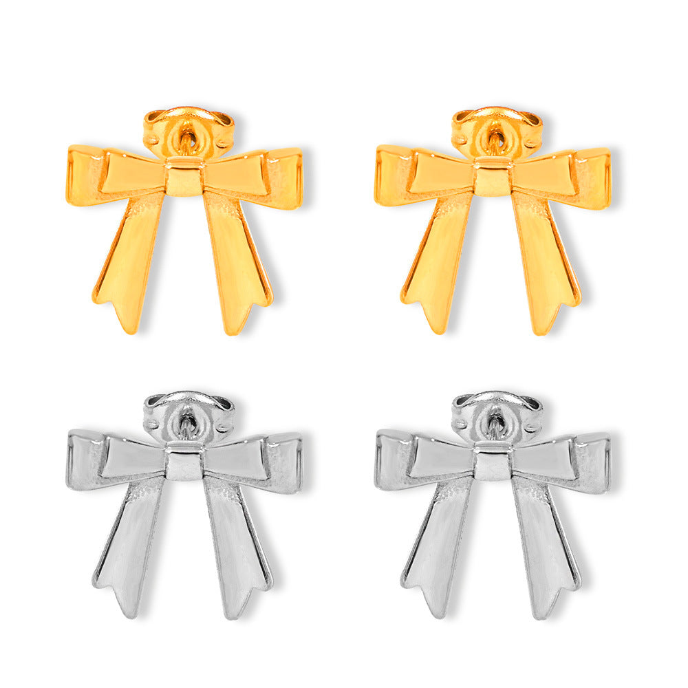 18K Gold PVD Stainless Steel Double Bow Stud Earrings