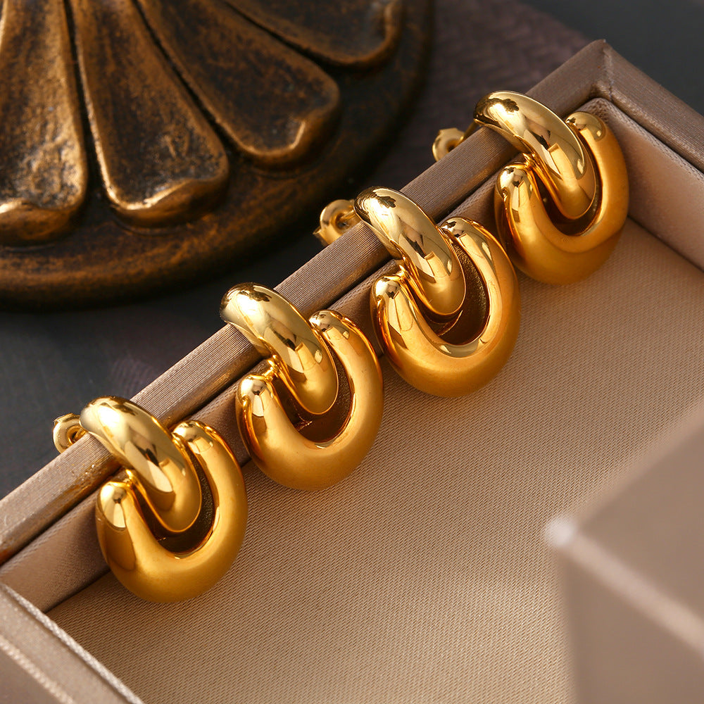 Stainless Steel Half Round Hook Stud Earrings