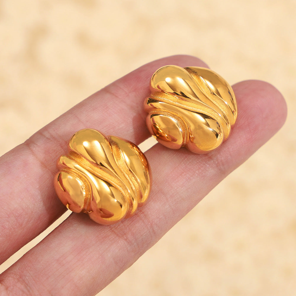 Stainless Steel Simple Lines Texture Stud Earrings