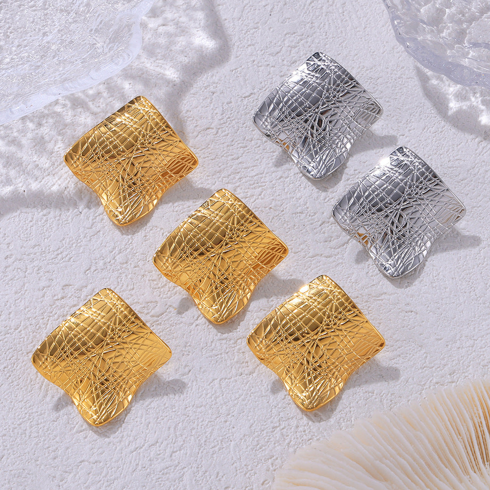 Stainless Steel Hip-hop Irregular Texture Square Stud Earrings