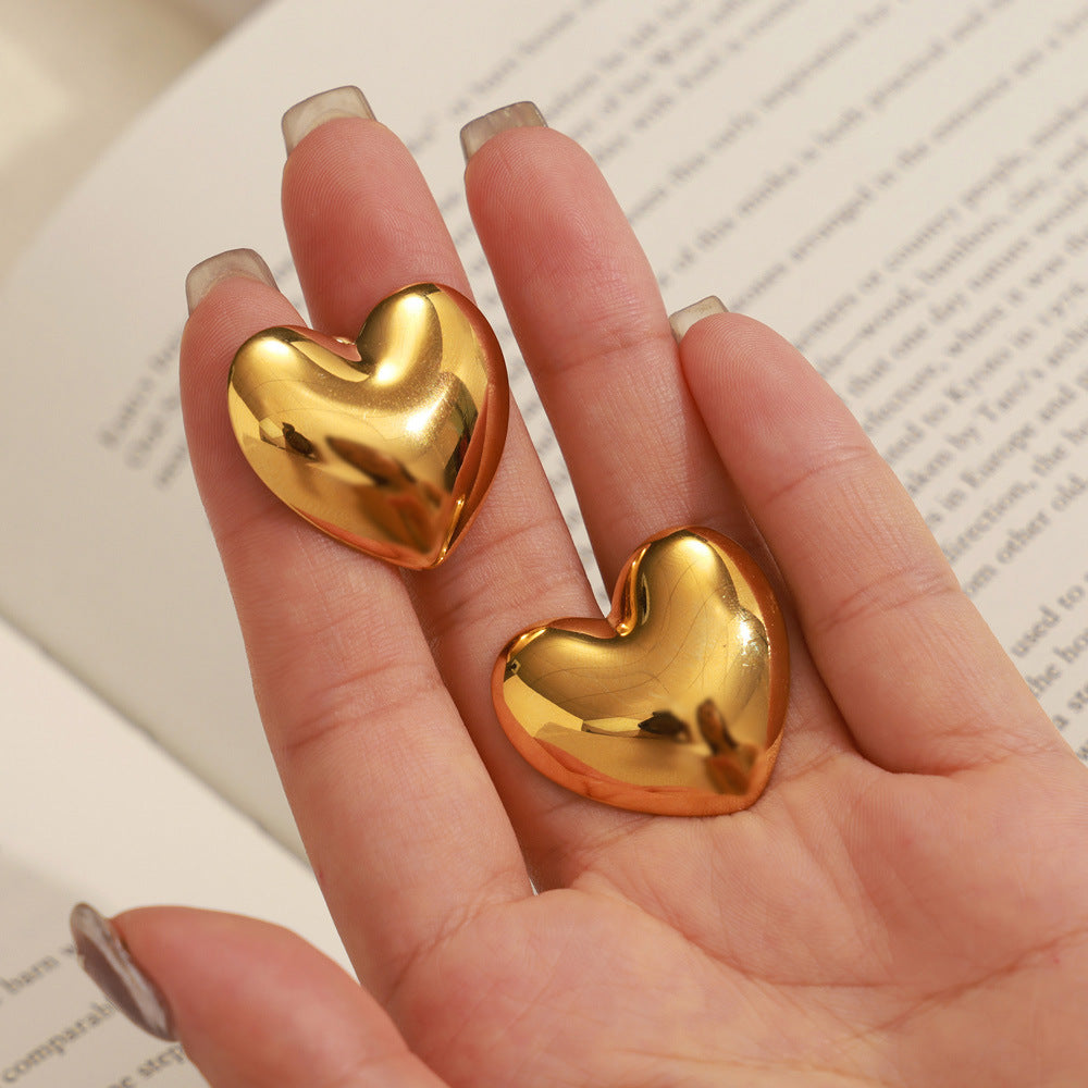Stainless Steel Brushed Heart Stud Earrings