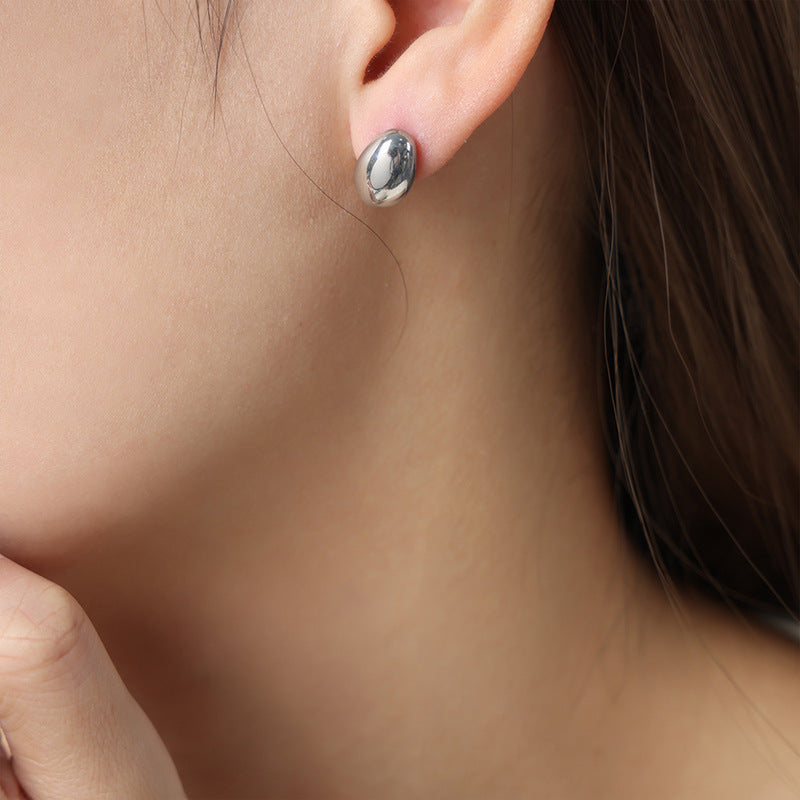 Stainless Steel Oval Polished Stud Earrings