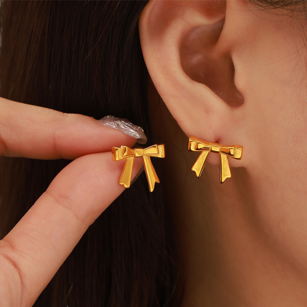 18K Gold PVD Stainless Steel Double Bow Stud Earrings