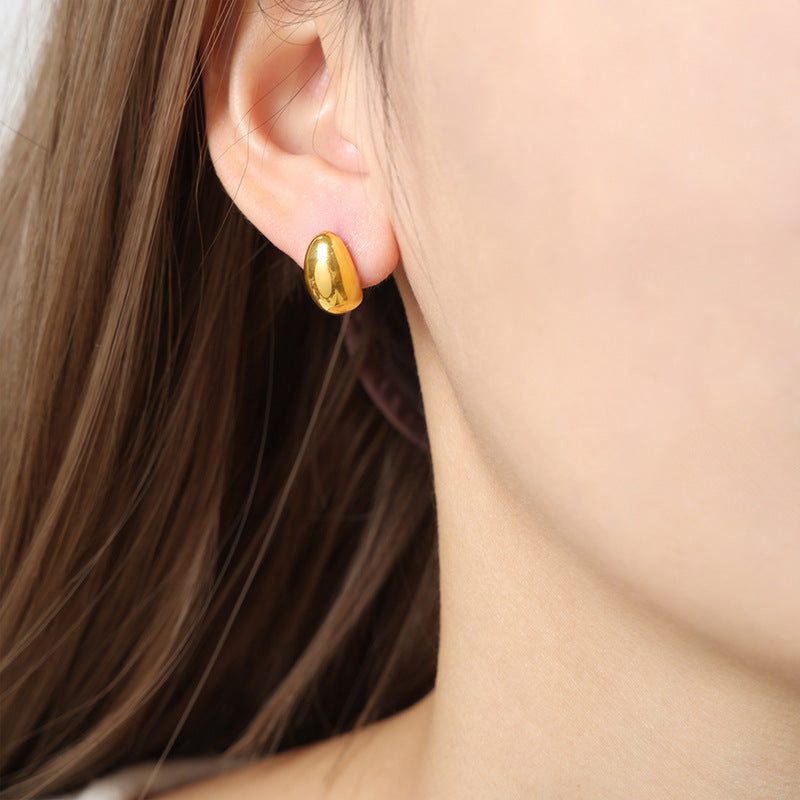 Stainless Steel Oval Polished Stud Earrings