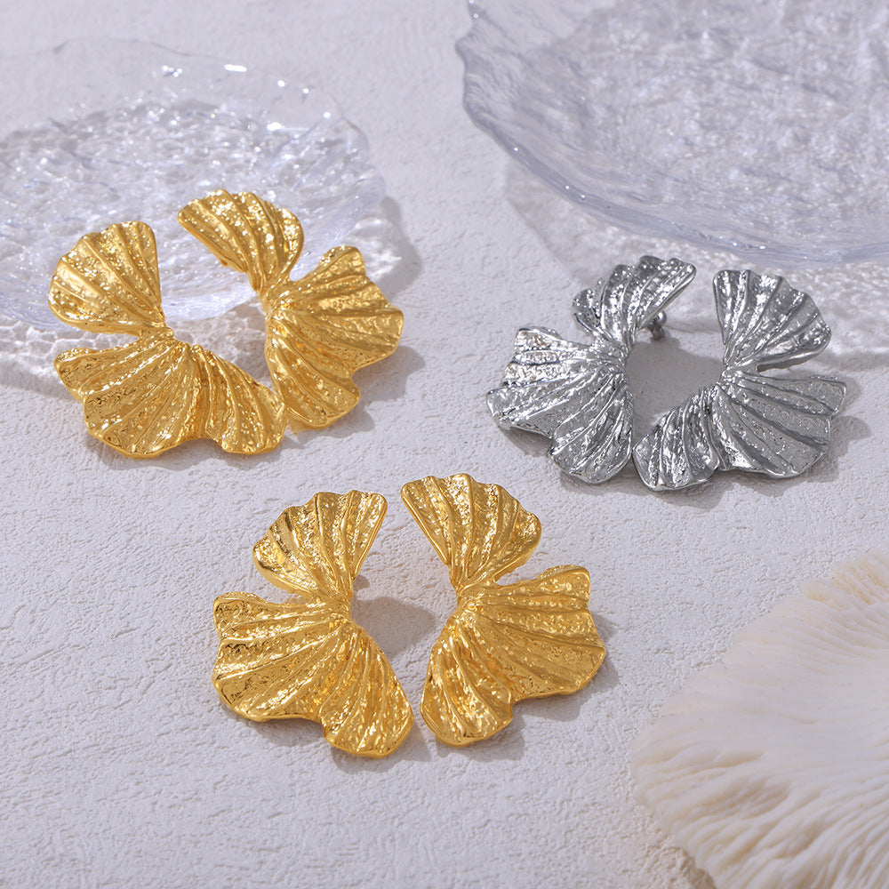 Layered Textured Petals Stainless Steel Stud Earrings