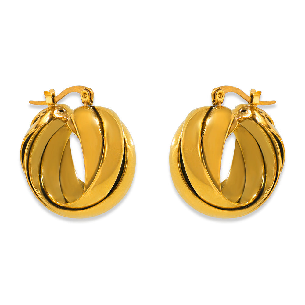 Stainless Steel Multi-layered Twisted Braided Hoop Earrings