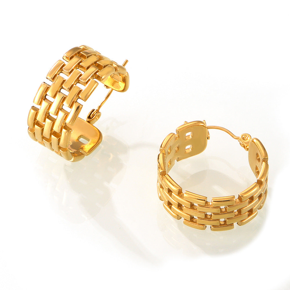 Stainless Steel Multi-layer Hollow Chain Shape Hoop Earrings