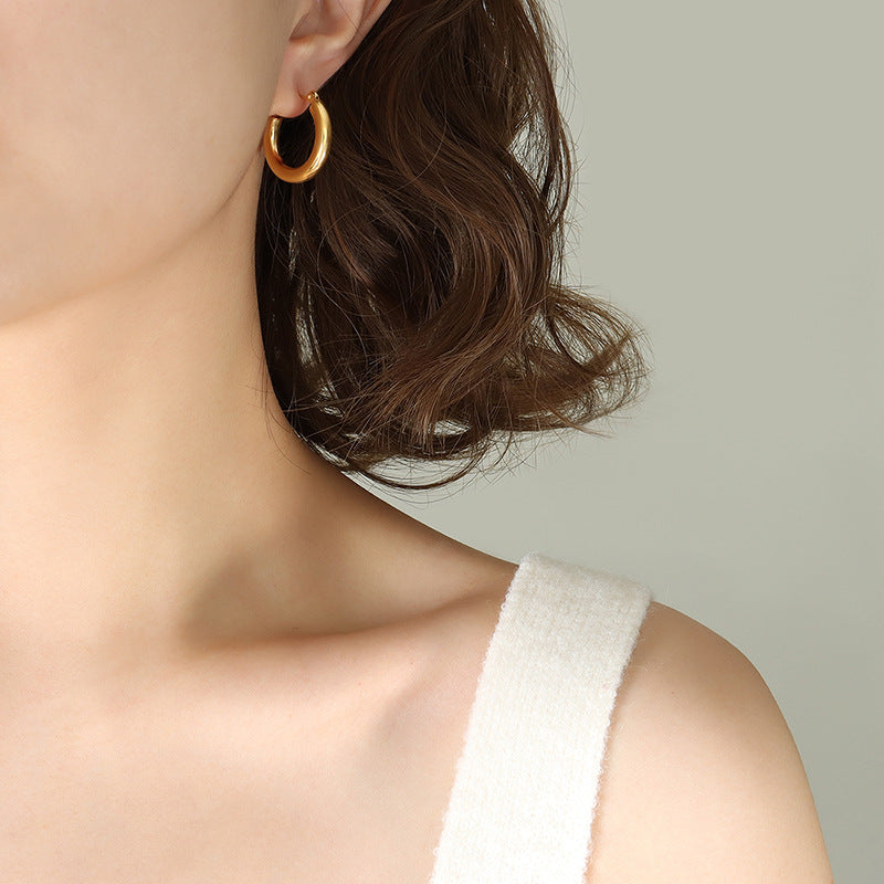 Stainless Steel 18K Gold PVD Polished Hoop Earrings