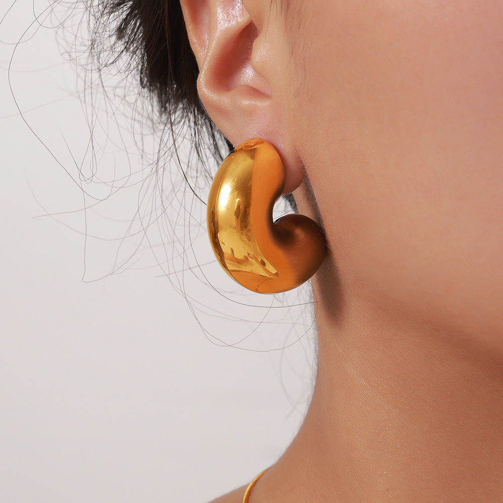 Chunky Polished Stainless Steel Hoop Earrings