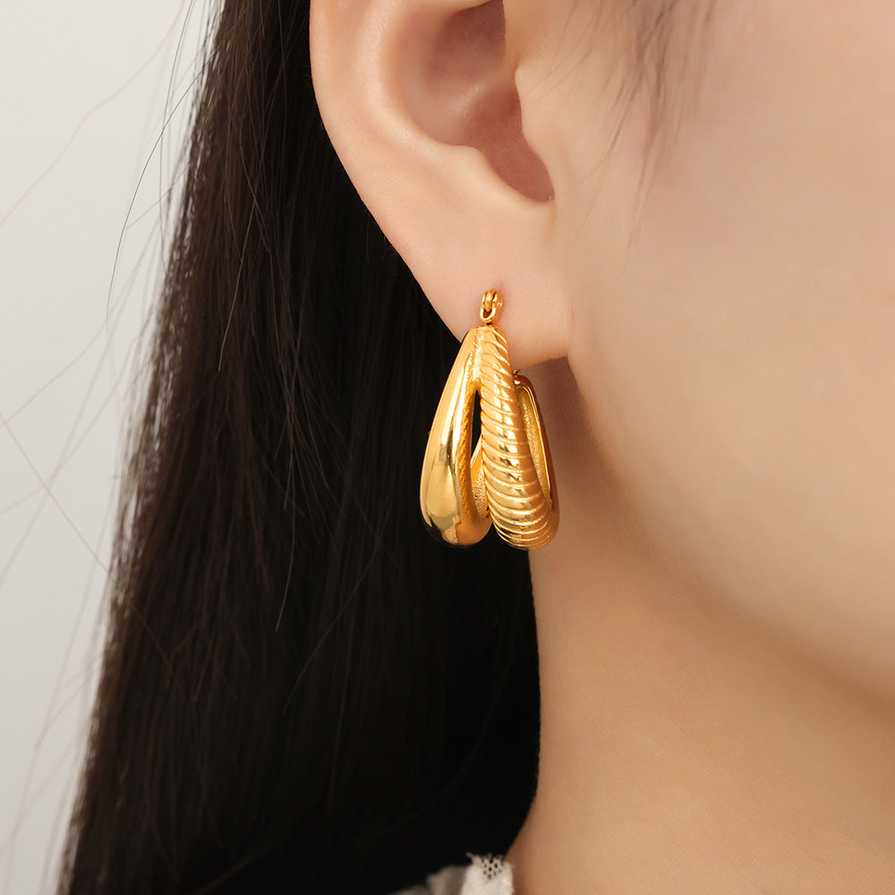 Stainless Steel Twill Hoop Earrings