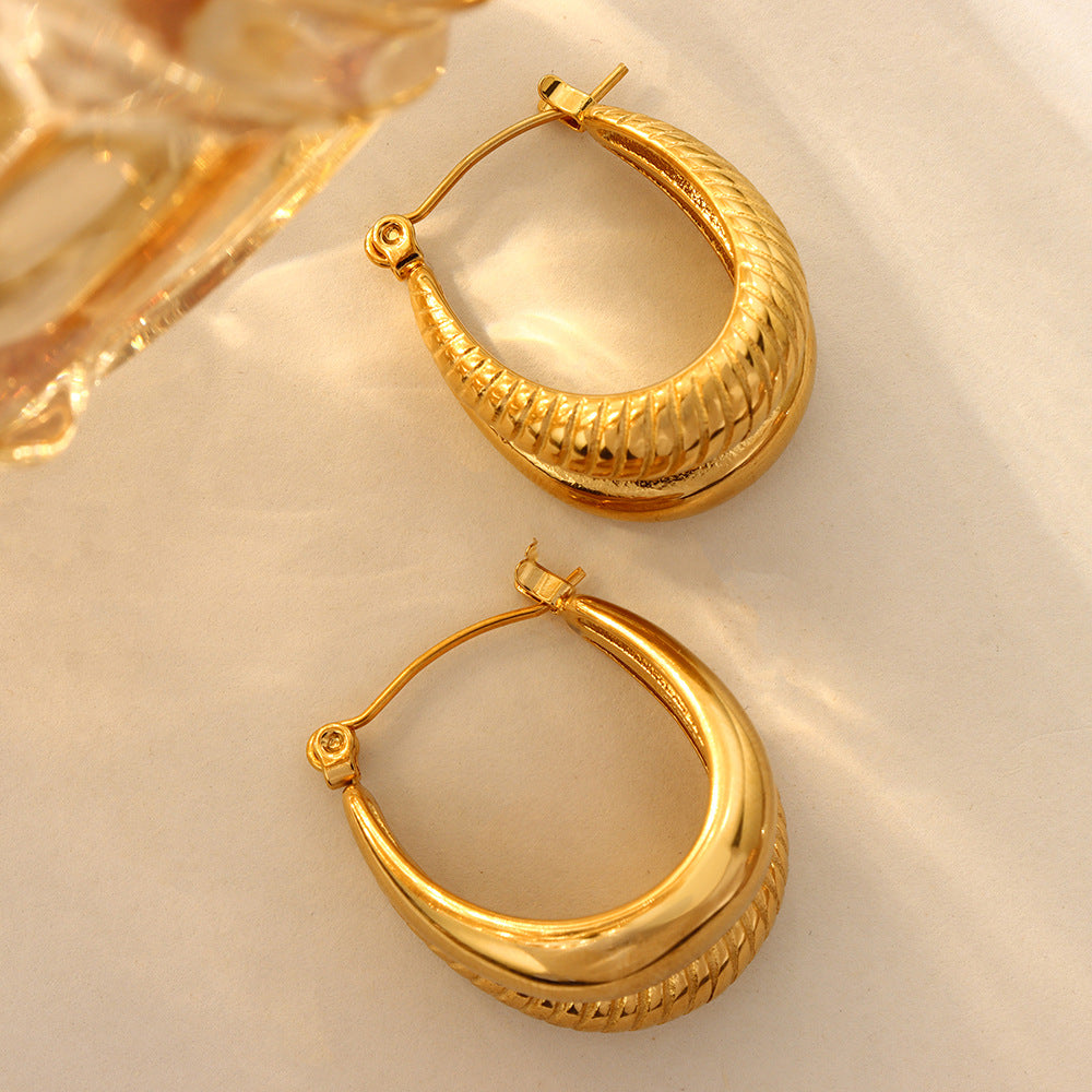 Stainless Steel Twill Hoop Earrings
