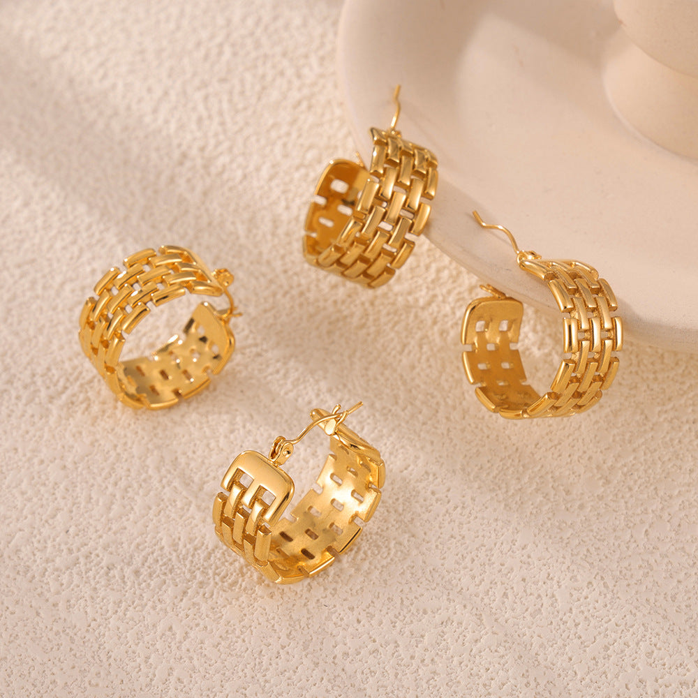 Stainless Steel Multi-layer Hollow Chain Shape Hoop Earrings