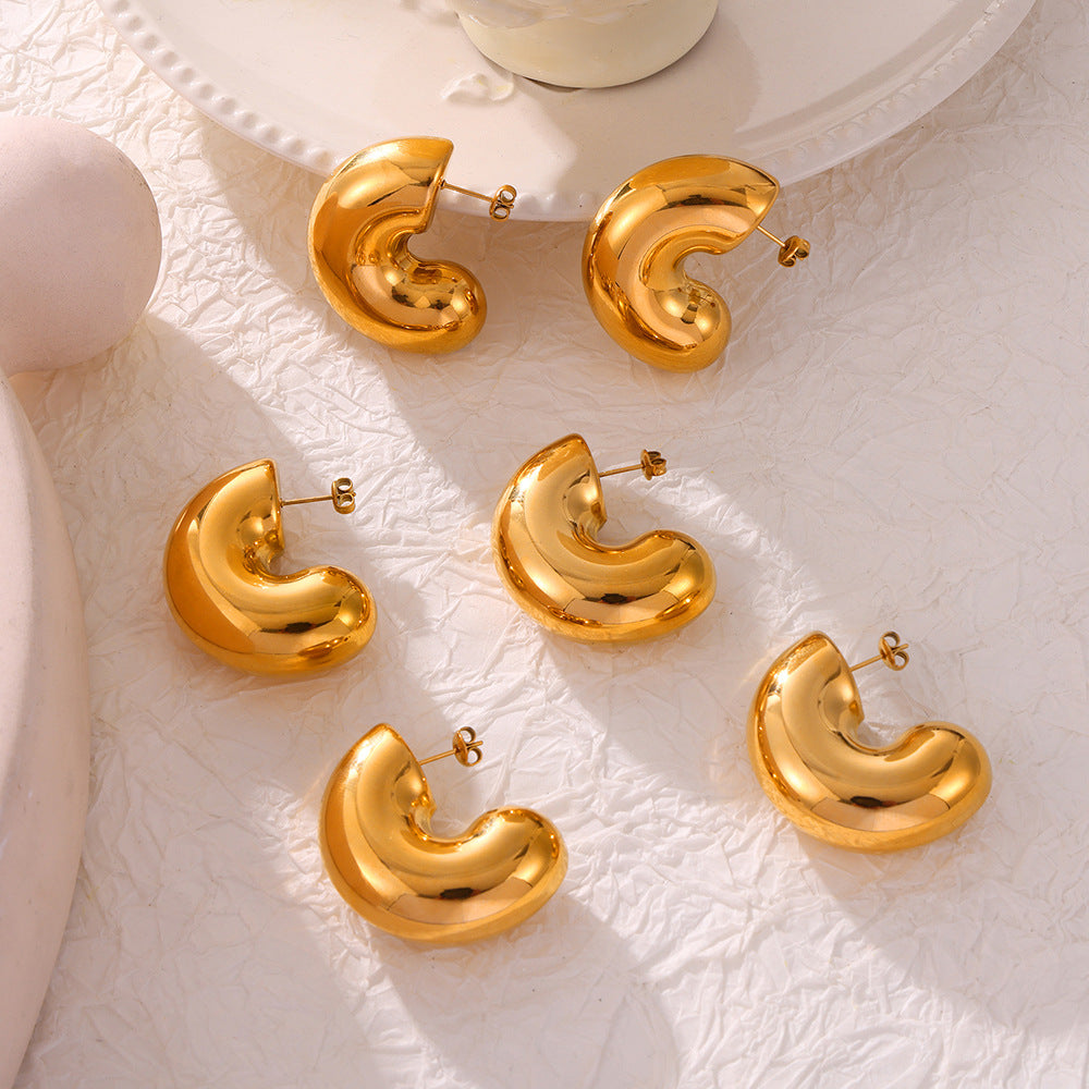 Chunky Polished Stainless Steel Hoop Earrings