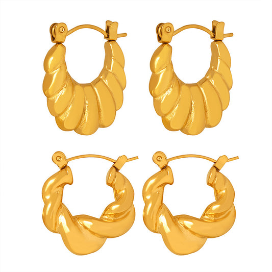 Stainless Steel Twisted Thread Hoop Earrings