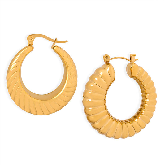 Stainless Steel Shell Texture Hoop Earrings