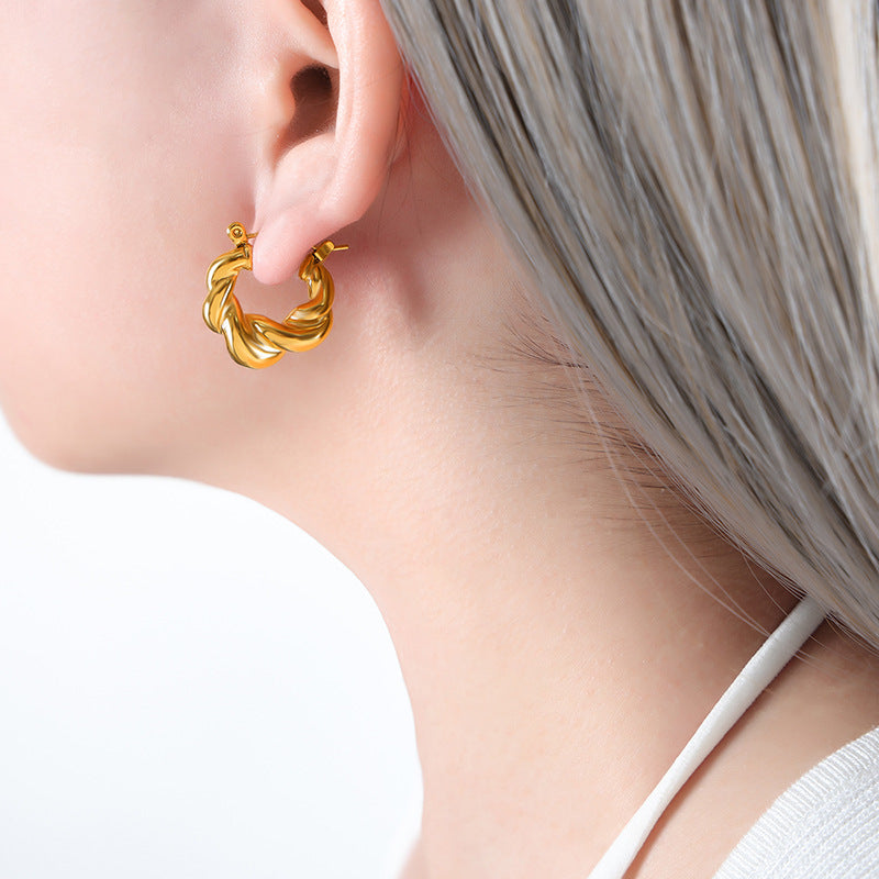 Stainless Steel Twisted Thread Hoop Earrings