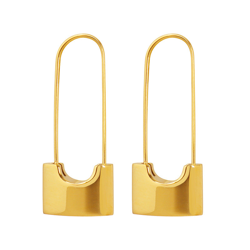 Stainless Steel Simple Personality Lock Drop Earrings