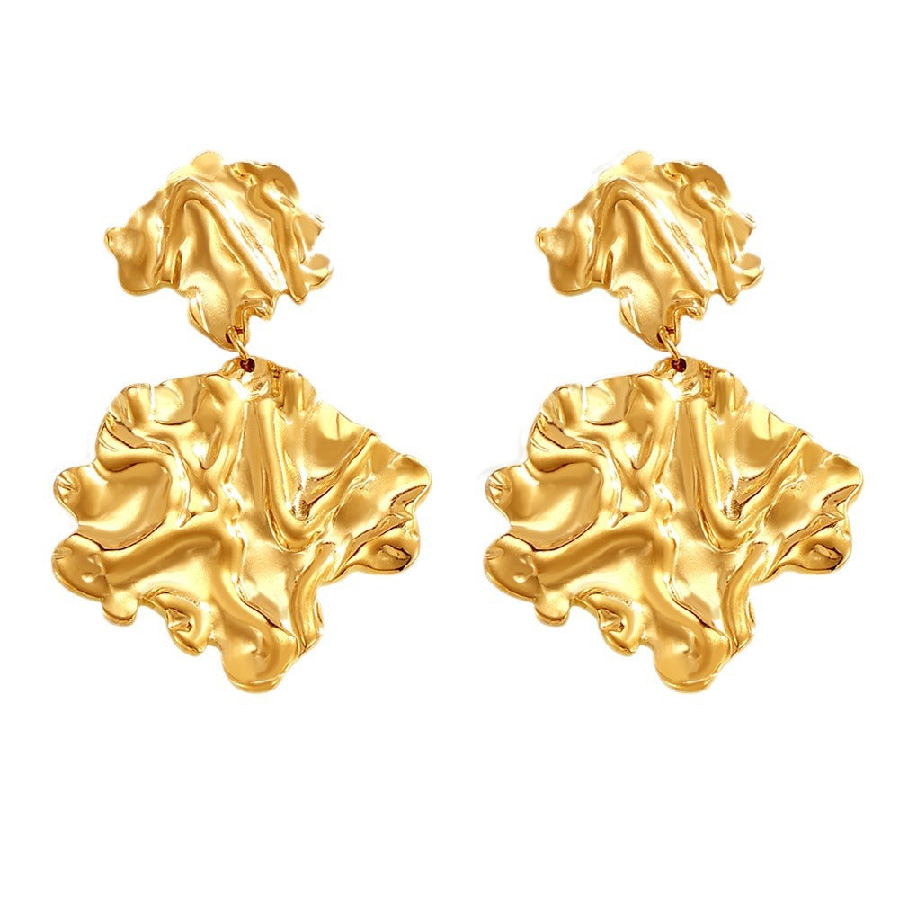 Stainless Steel Textured Leaf Drop Earrings