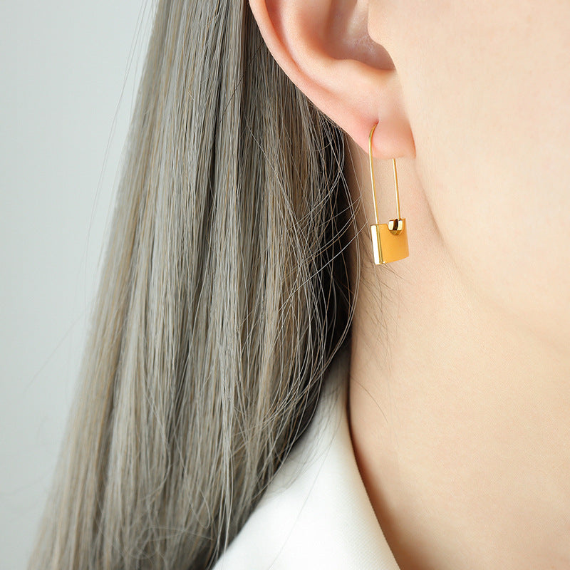 Stainless Steel Simple Personality Lock Drop Earrings