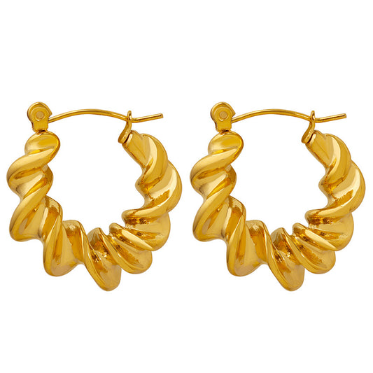 Threaded Twist Hoop Stainless Steel Earrings