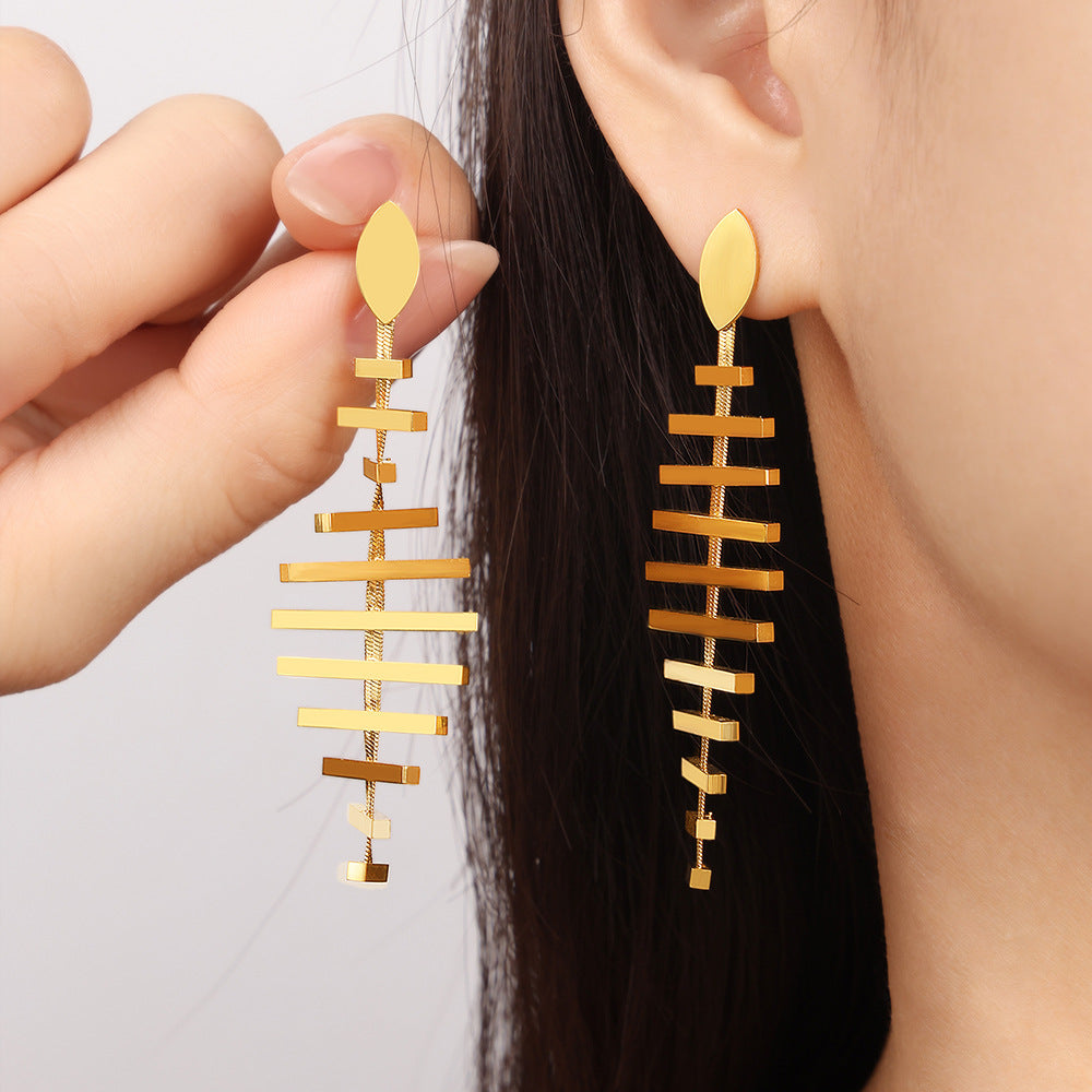 Herringbone Stainless Steel Drop Earrings