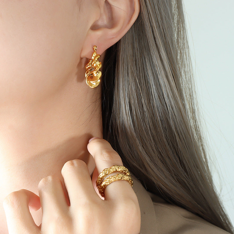 Threaded Twist Hoop Stainless Steel Earrings