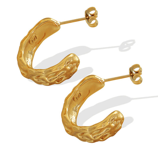 Vintage Stainless Steel Textured Hoop Earrings