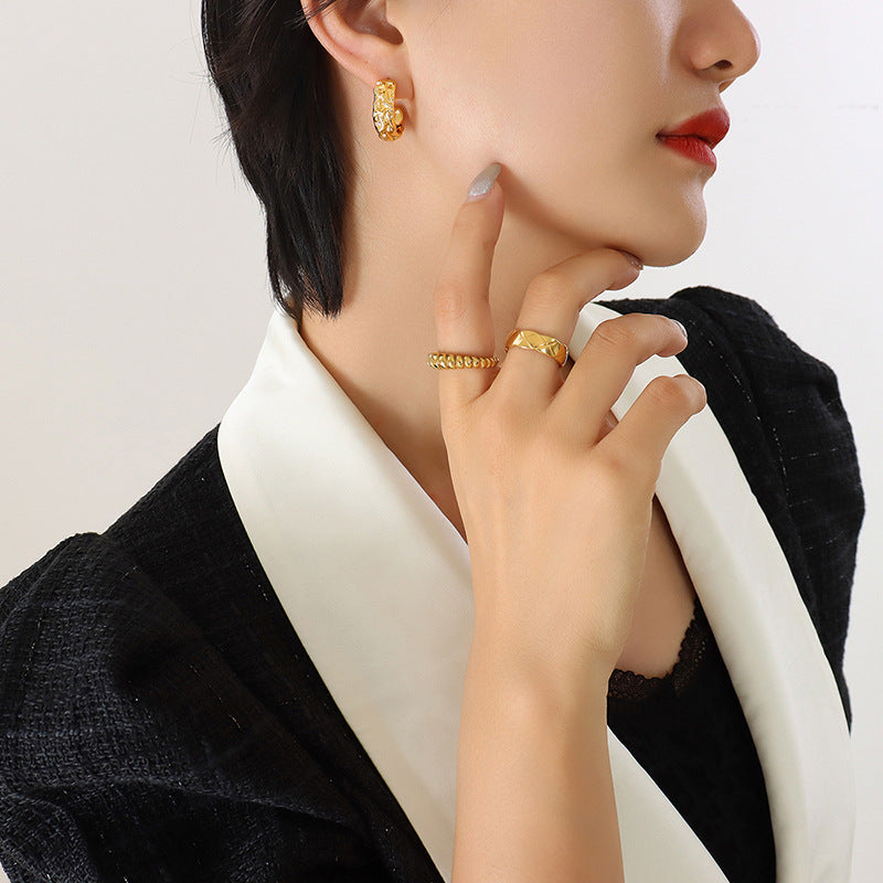 Vintage Stainless Steel Textured Hoop Earrings