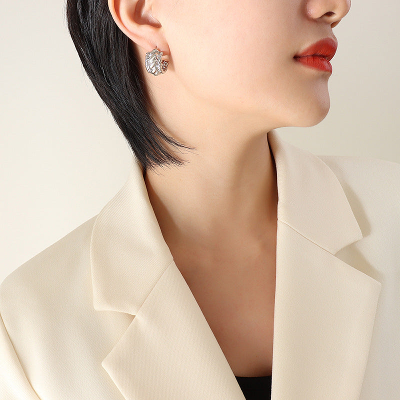 Stainless Steel 18K Gold PVD Threaded Textured Hoop Earrings