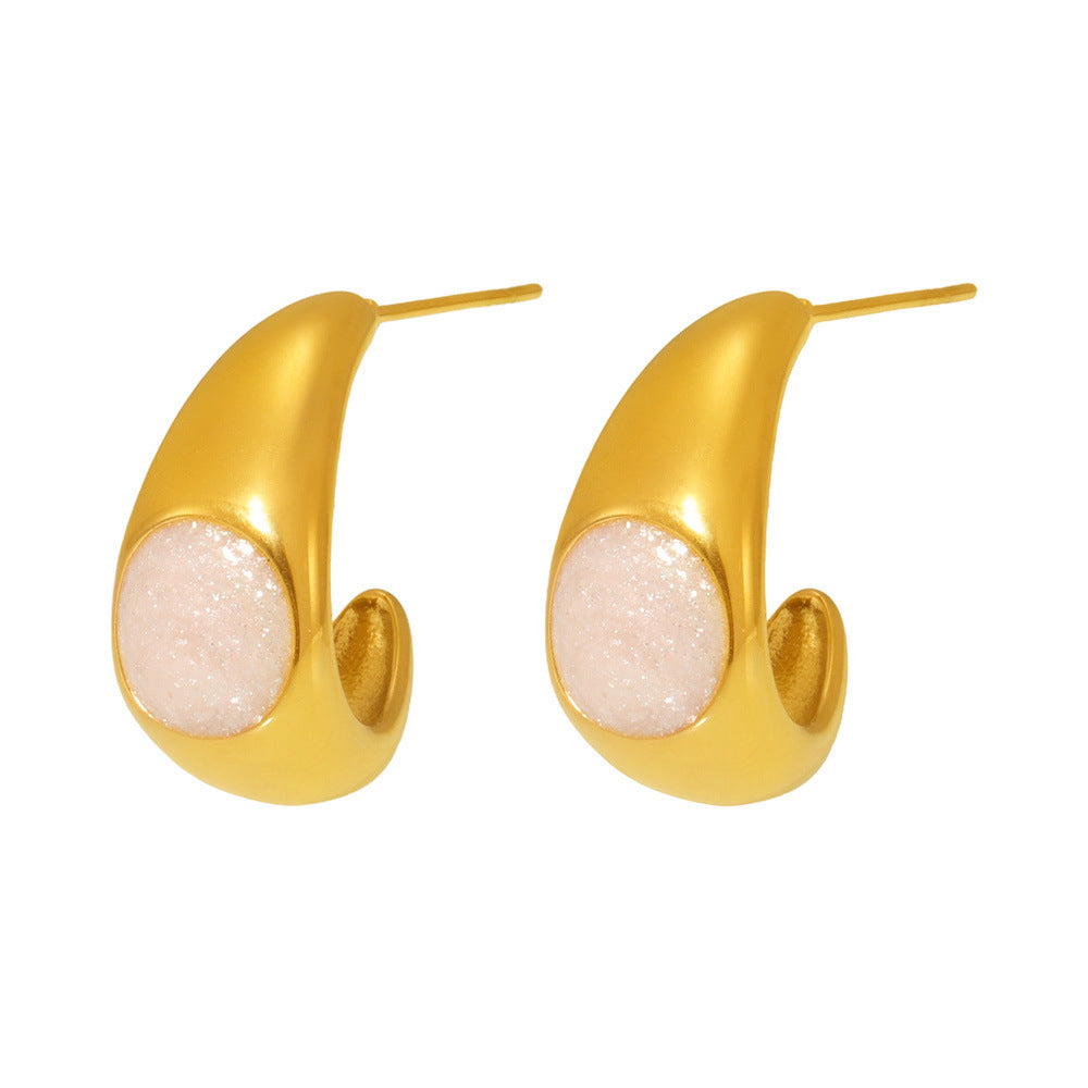 Stainless Steel Crescent Drip Oil Hoop Earrings