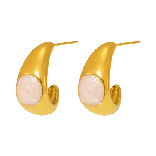 Stainless Steel Crescent Drip Oil Hoop Earrings
