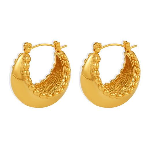 Stainless Steel Double Row Bead Hoop Earrings