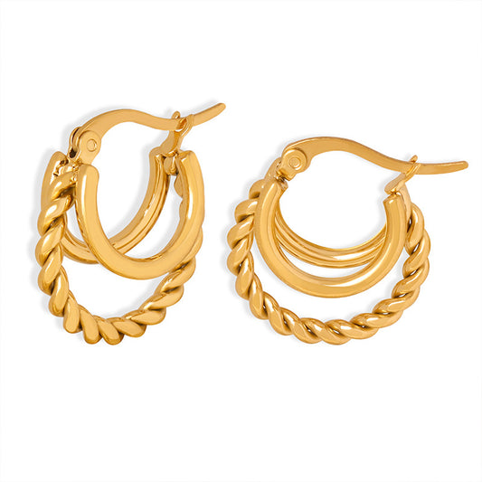 Stainless Steel Polished Twist Chain Hoop Earrings