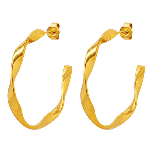 Stainless Steel Twist Hoop Thin Earrings