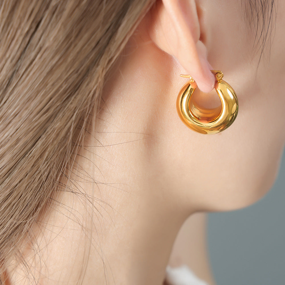 Stainless Steel Hoop Polished Women's Earrings