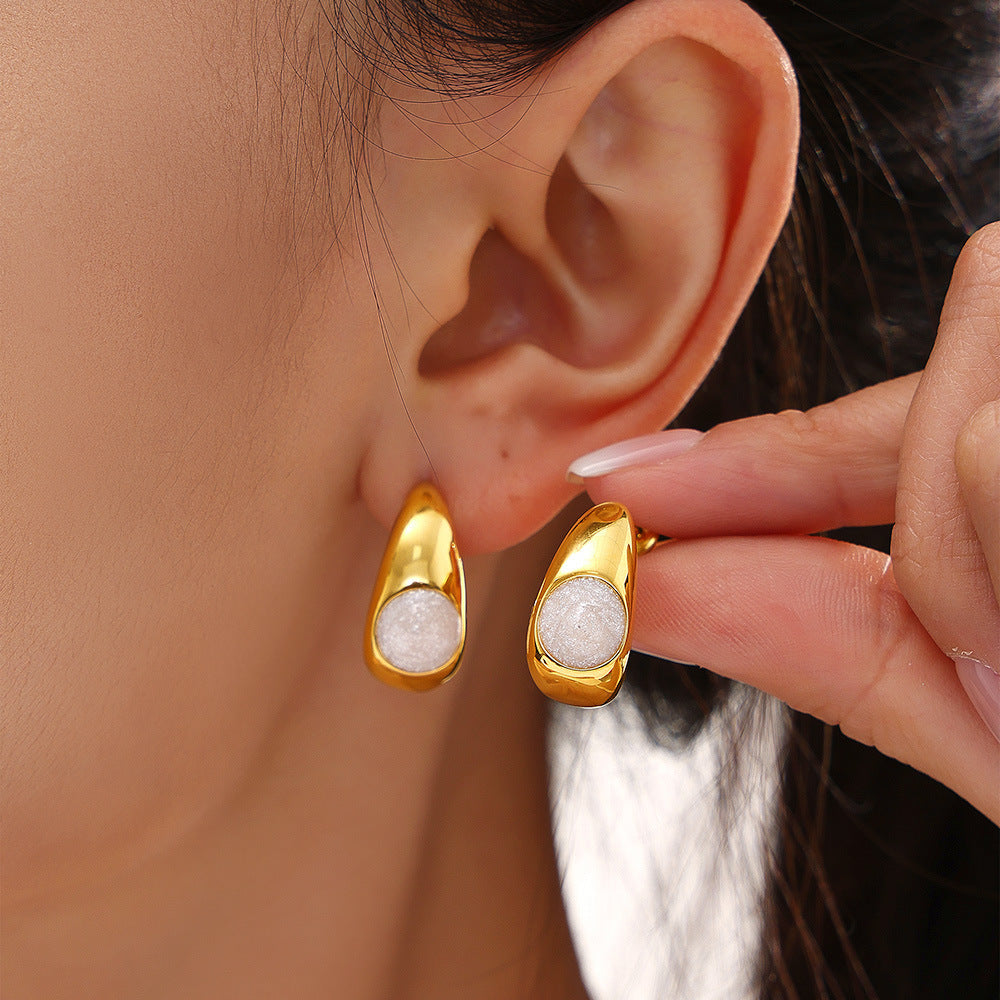 Stainless Steel Crescent Drip Oil Hoop Earrings