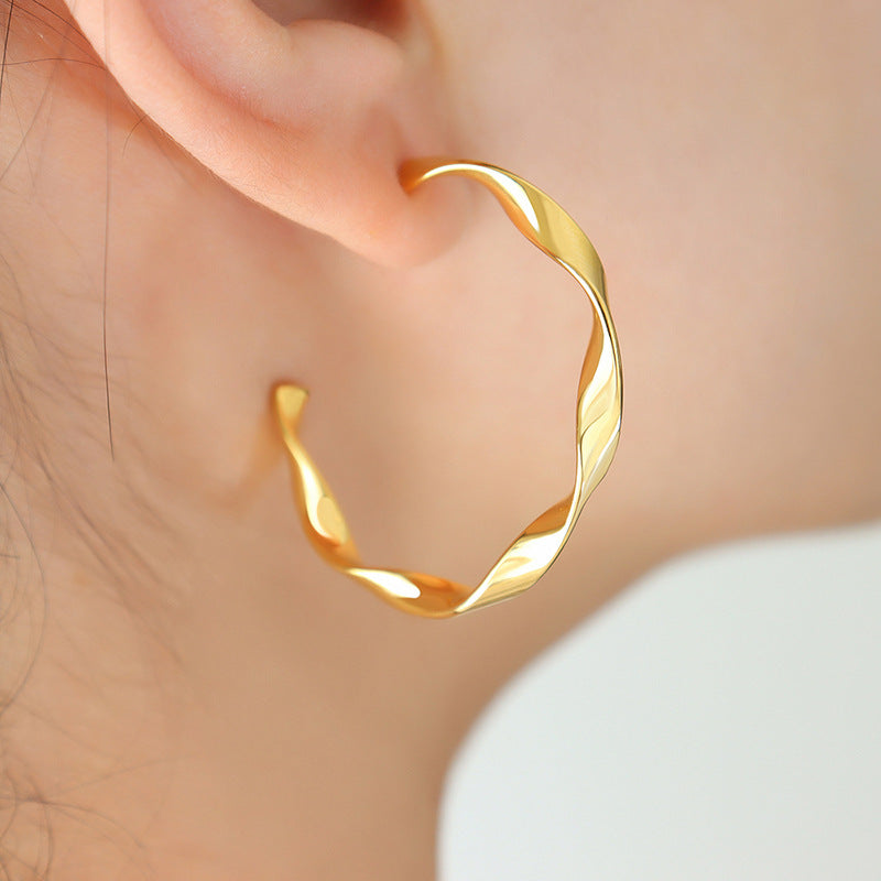 Stainless Steel Twist Hoop Thin Earrings