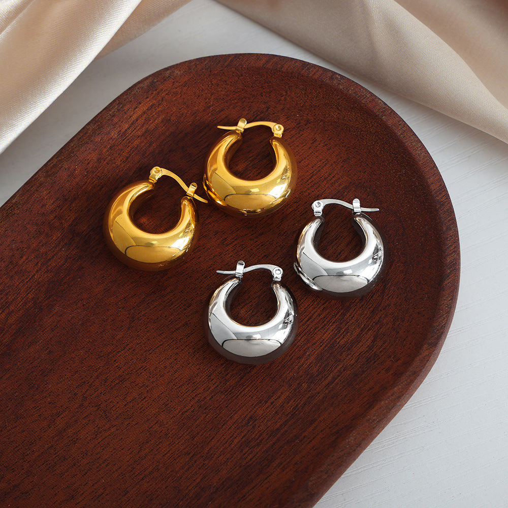Stainless Steel Hoop Polished Women's Earrings