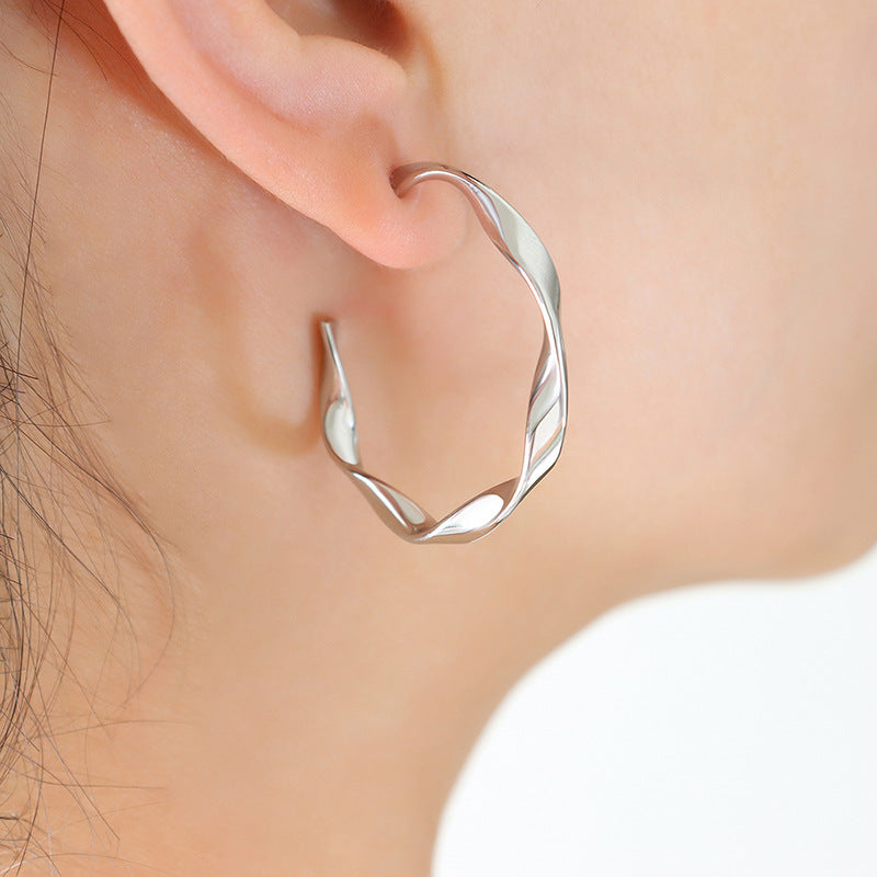 Stainless Steel Twist Hoop Thin Earrings