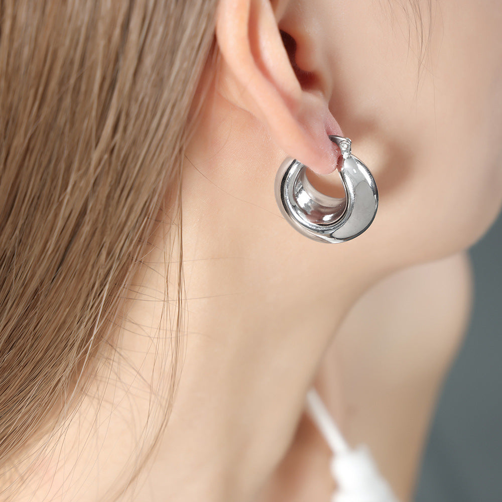 Stainless Steel Hoop Polished Women's Earrings