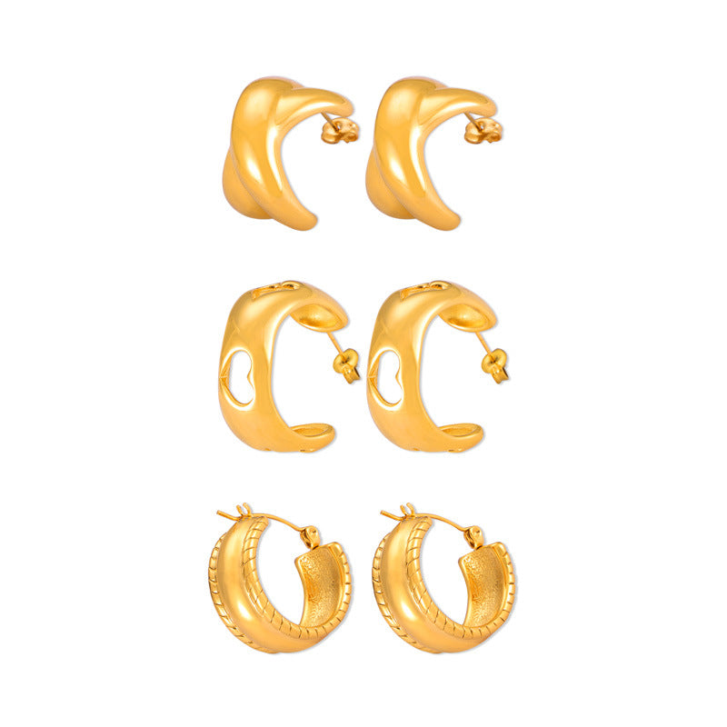 Stainless Steel Personalized Textured Polished Hoop Earrings