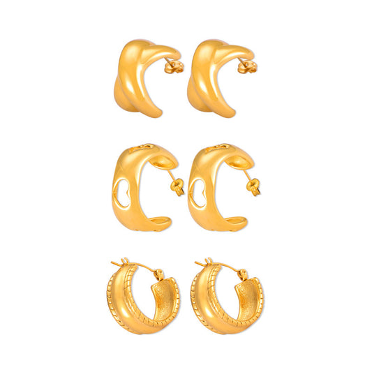 Stainless Steel Personalized Textured Polished Hoop Earrings