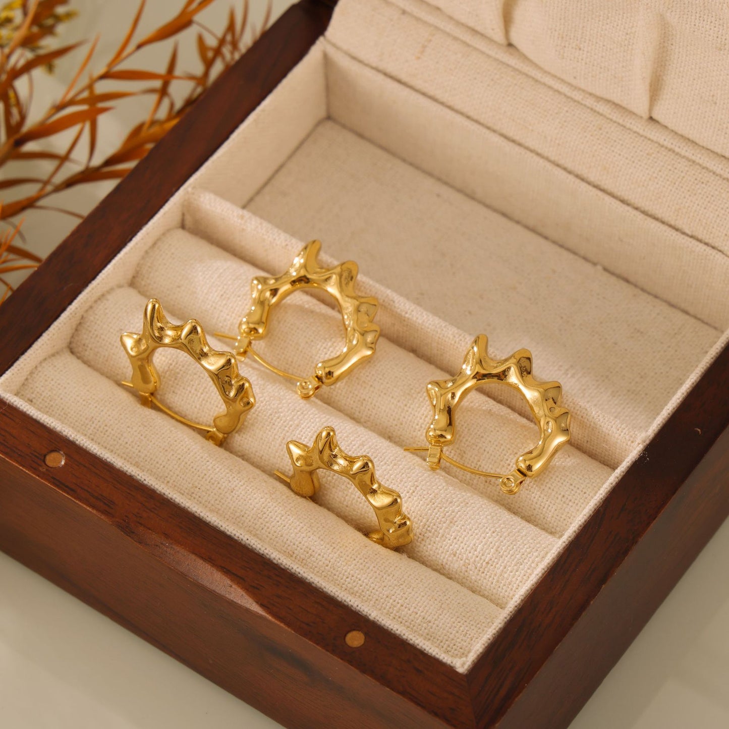Stainless Steel Geometric Melt Texture Hoop Earrings