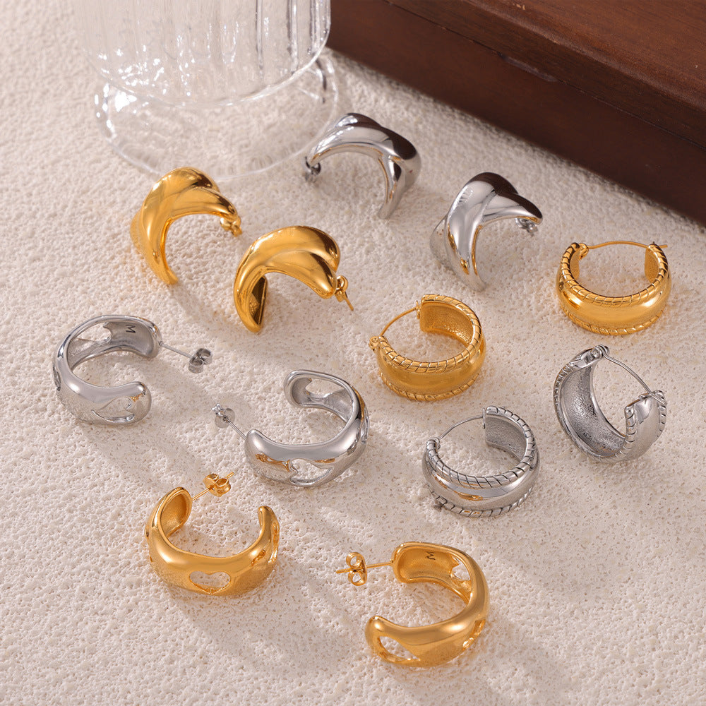 Stainless Steel Personalized Textured Polished Hoop Earrings