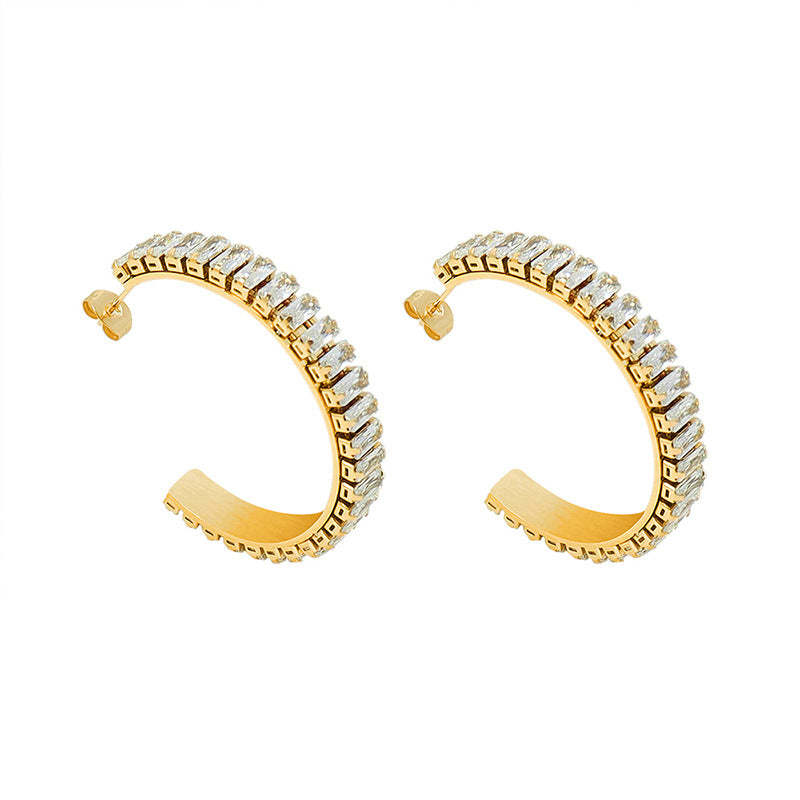 Stainless Steel Square Cubic Zirconia Hoop Earrings