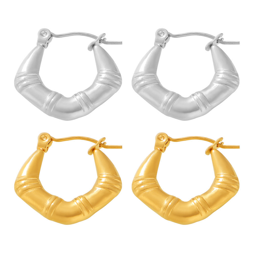 Stainless Steel Bamboo Textured Hoop Earrings