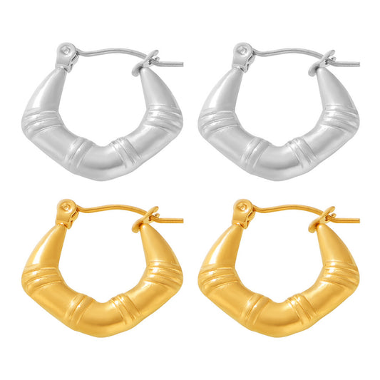Stainless Steel Bamboo Textured Hoop Earrings